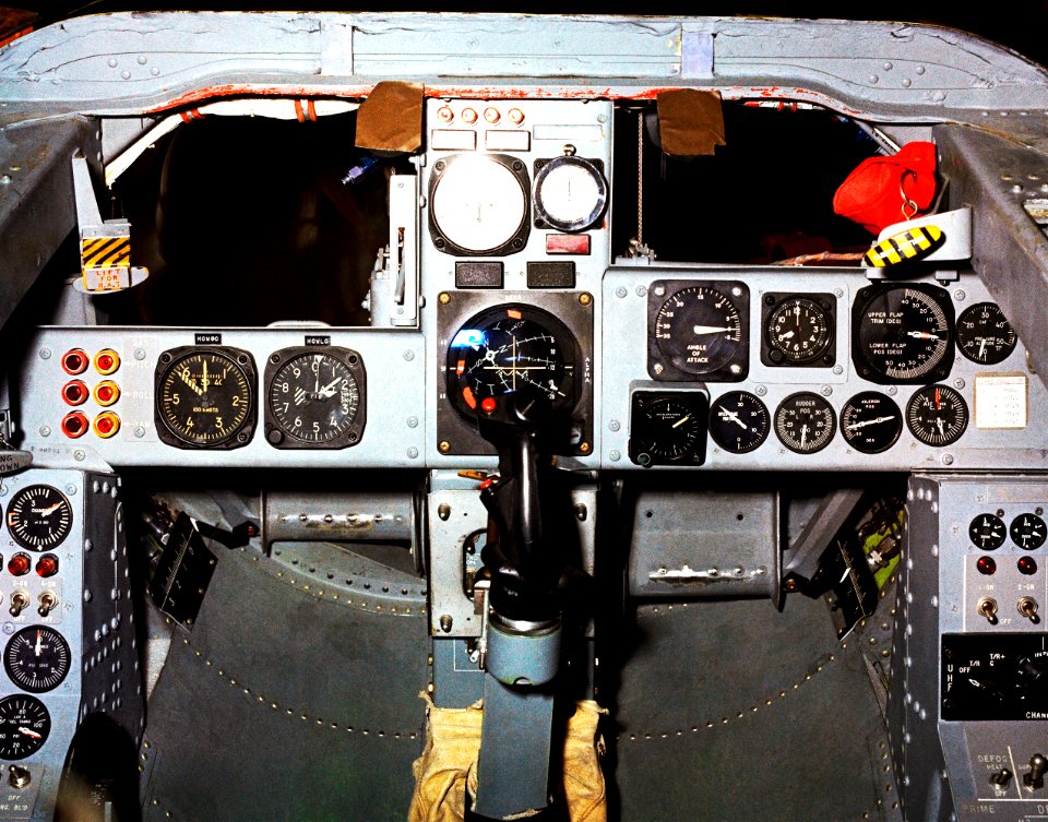 This photo shows the cockpit instrument panel of the M2-F3 Lifting Body.