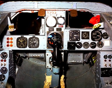 This photo shows the cockpit instrument panel of the M2-F3 Lifting Body.