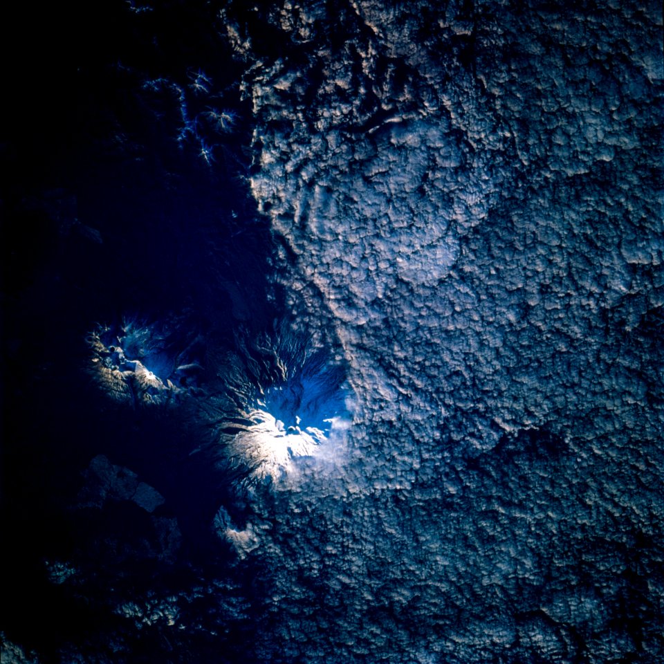 Eaarth observation of Ruapehu, New Zealand's North Island, one of the most active volcanoes in the South Pacific taken during STS-77 mission. May 28th, 1996.