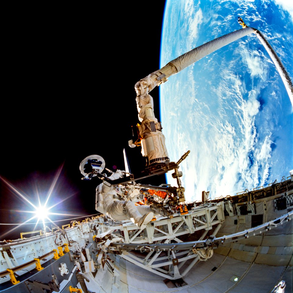 Payload bay activity during first EVA of STS-72 mission. Jan 15th, 1996.