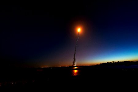 The launch of space shuttle Discovery on the STS-131 mission was captured from a field of Florida Power & Light solar panels off of S.R. 3 at NASA's Kennedy Space Center in Florida. photo