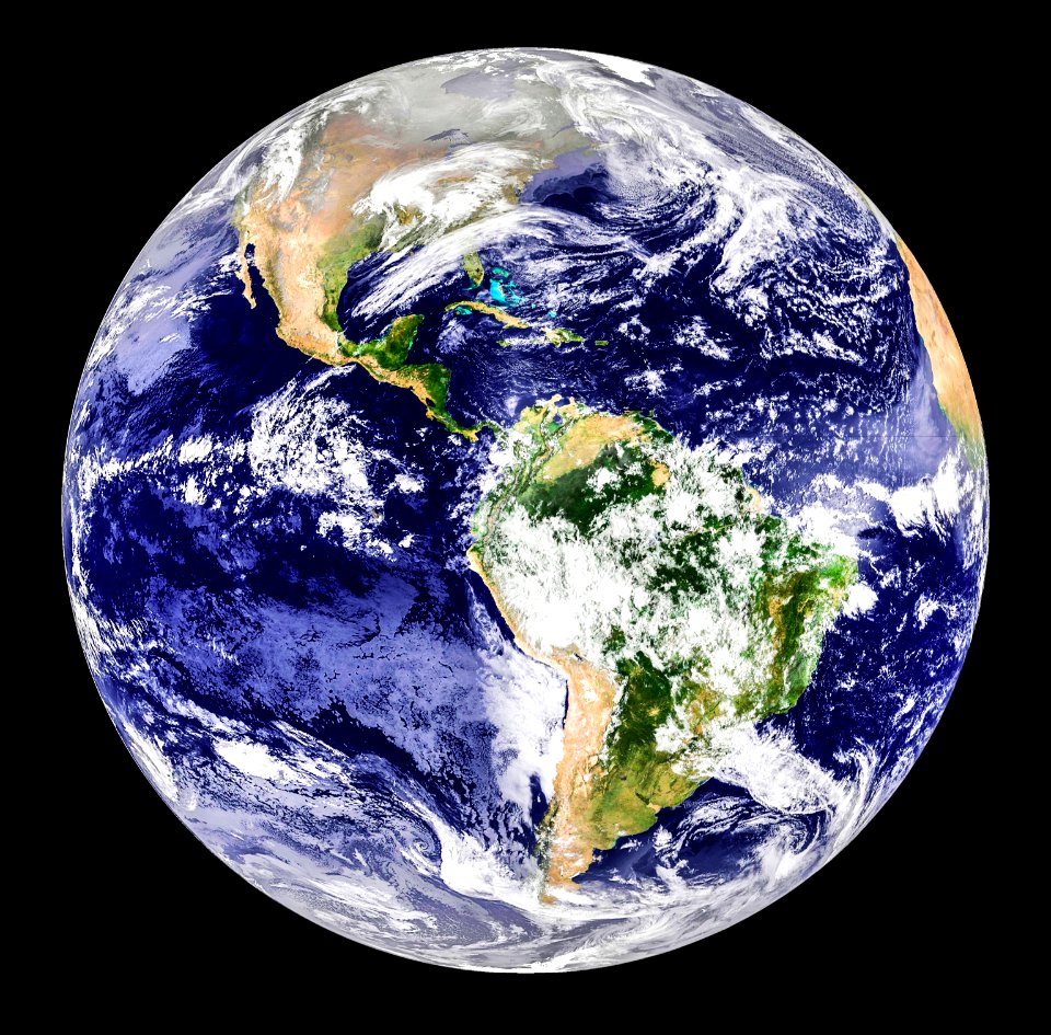 GOES 12 satellite image showing earth on March 25, 2010.