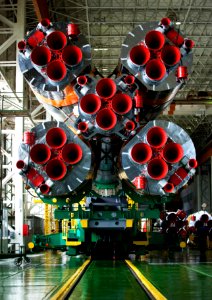 The boosters of the Soyuz rocket are seen as the Soyuz TMA-14 spacecraft and boosters are assembled Monday, March 23, 2009 at the Baikonur Cosmodrome in Kazakhstan. photo