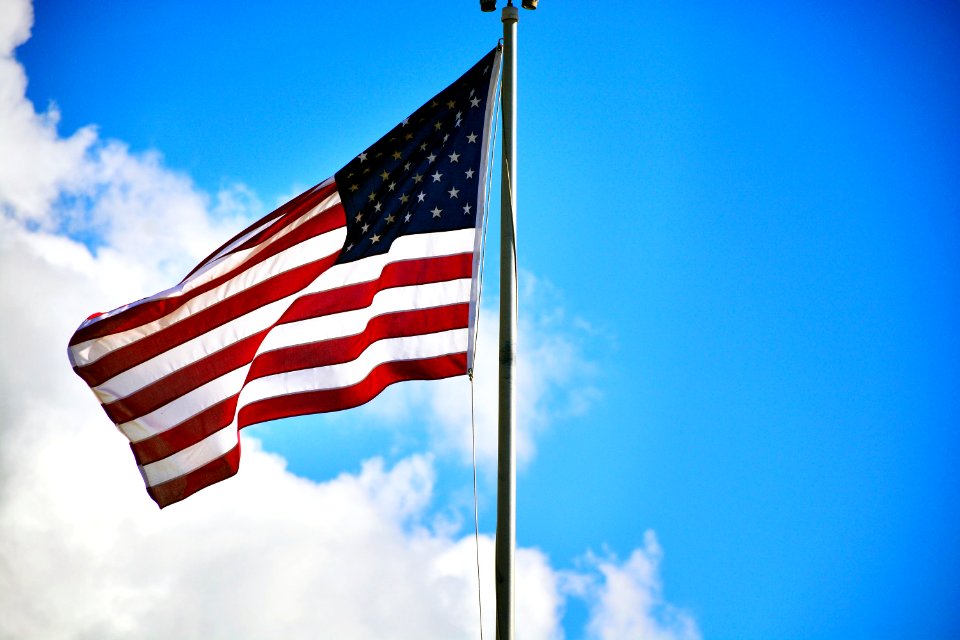 An American flag flies at Space Launch Complex-2 at Vandenberg AFB, California.