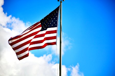 An American flag flies at Space Launch Complex-2 at Vandenberg AFB, California.