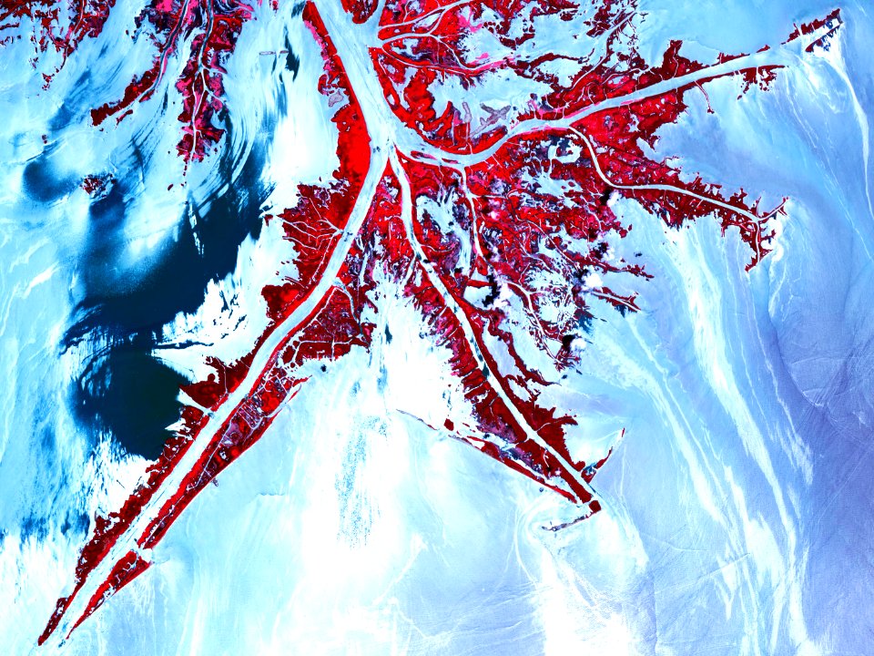 Oil from the Deepwater Horizon spill laps around the mouth of the Mississippi River Delta, May 24, 2010.