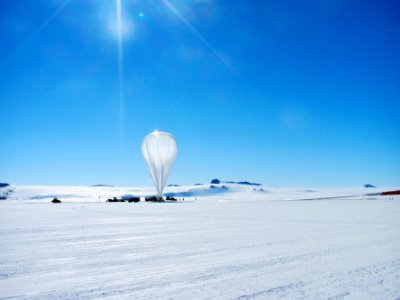 A NASA scientific balloon awaits launch in McMurdo, Antarctica. photo