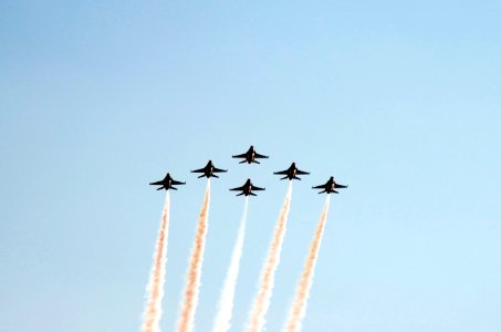 At NASA's Kennedy Space Center, the U.S. Navy F-18 Super Hornets demonstrate their formation flying during the World Space Expo aerial salute.