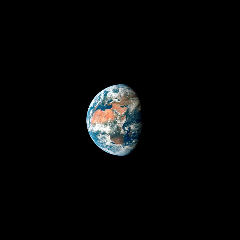 View of Earth, showing Africa, Europe and Asia taken from the Apollo 11 spacecraft during its trans-lunar coast toward the moon.