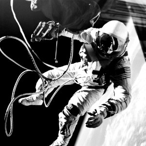 Astronaut Edward H. White II, floats in the zero gravity of space outside the Gemini IV spacecraft. photo