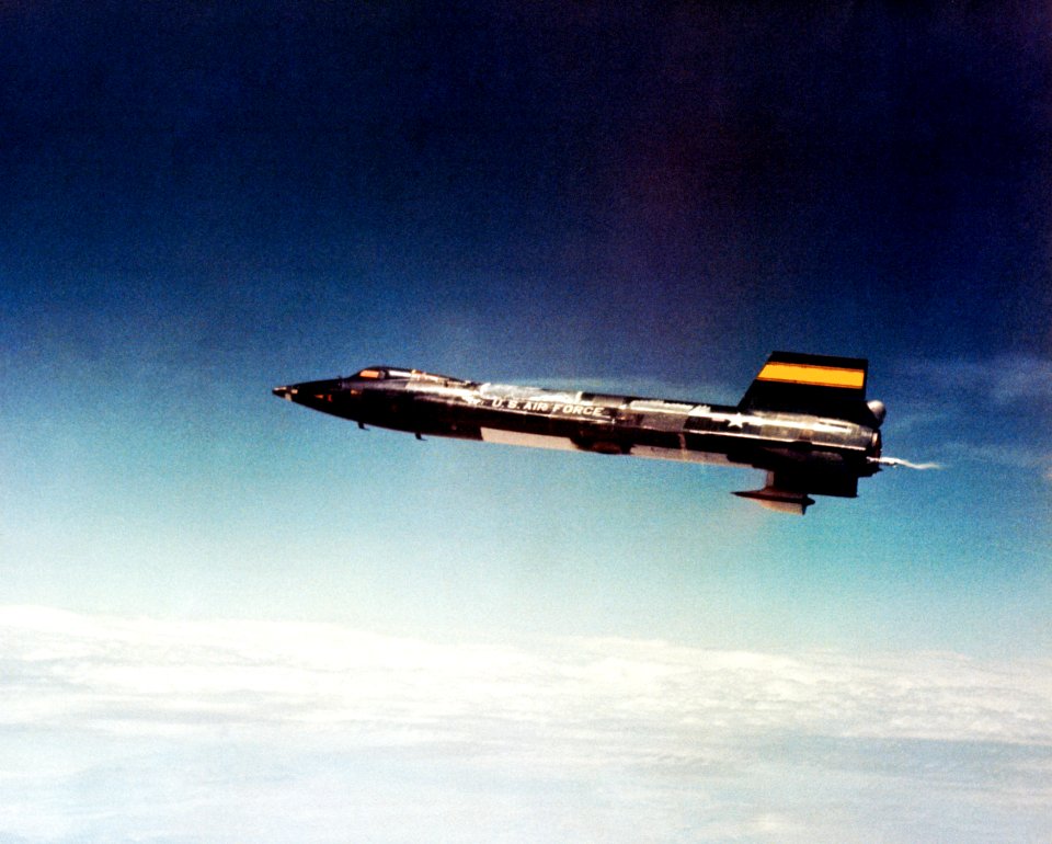 X-15A-2 in flight. First flight with dummy ramjet attached, at 8 May 1967.
