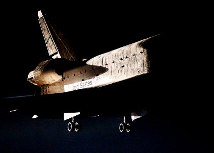 With landing gear down, space shuttle Endeavour nears touchdown on Runway 15 at the Shuttle Landing Facility at NASA's Kennedy Space Center in Florida after 14 days in space, completing the 5.7-million-mile STS-130 mission on orbit 217 on Feb. 21, 2010. photo