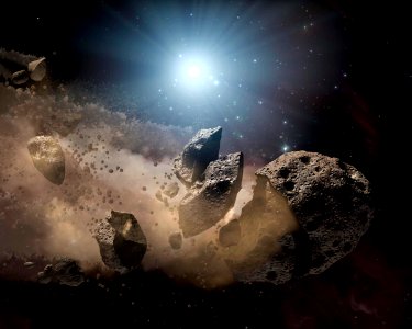 Dusty remains of shredded asteroids around several dead stars. photo
