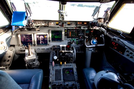This photo shows the cockpit of A Shuttle Training Aircraft (STA) sitting on the Shuttle Landing Facility runway at NASA's Kennedy Space Center in Florida.