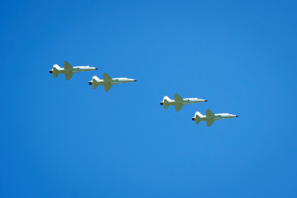 The STS-134 crew flies over the Shuttle Landing Facility (SLF) in T-38 jets at NASA's Kennedy Space Center in Cape Canaveral, Fla. Tuesday, April 26th, 2011.