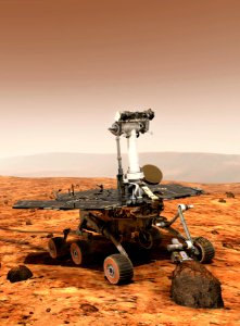 An artist's concept portrays a NASA Mars Exploration Rover on the surface of Mars. Dec 15th, 2003. photo