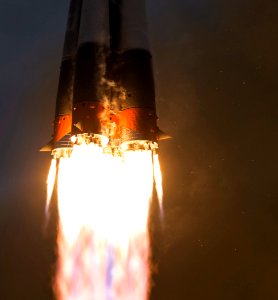 The Soyuz MS-02 rocket is launched with Expedition 49 Soyuz commander Sergey Ryzhikov of Roscosmos, Oct. 19, 2016.