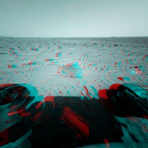 This 3-D stereo anaglyph image was taken by NASA's Mars Exploration Rover Spirit. 3D glasses are necessary to view this image. Jan 19th, 2004.