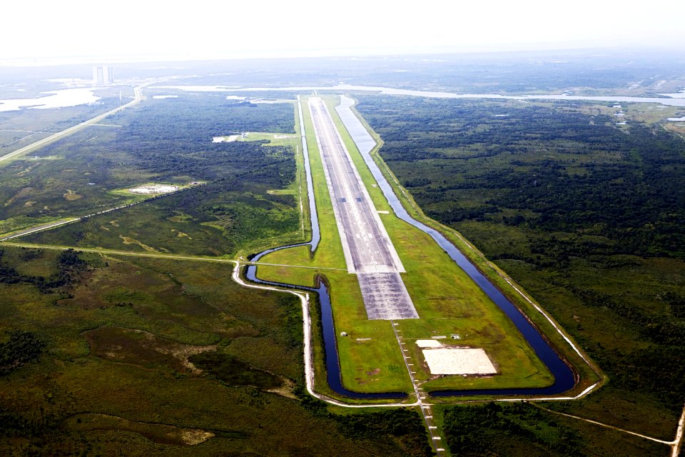 This aerial view shows the 15,000-foot long Shuttle Landing Facility at the Kennedy Space Center, Fla.
