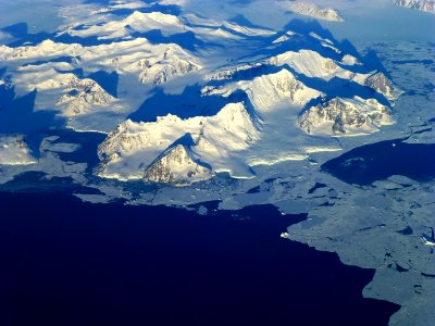 View of the northern Antarctic Peninsula from high altitude during IceBridge's flight back from the Foundation Ice Stream, on Oct. 28. photo