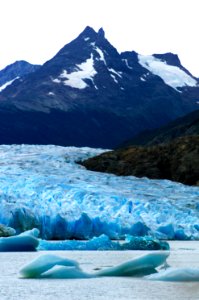 Glacier Grey in front of The Cuernos del Paine mountains in Chile.