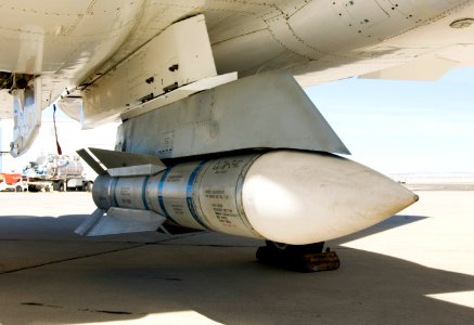 Surplus Phoenix missiles mounted on the centerline pylon of NASA's F-15B research aircraft. photo