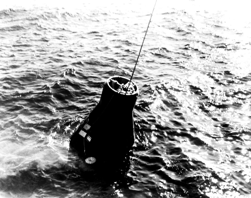 
Mercury-Atlas 6 "Friendship 7" spacecraft retrieved from the Atlantic Ocean. Mar 16th, 1962.