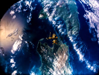 Full Mir over New Zealand, from the space shuttle Atlantis, Russia's Mir Space Station. Digitally enhanced by rawpixel photo