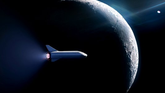 Artist Illustration of BFR passing the Moon (2018). photo