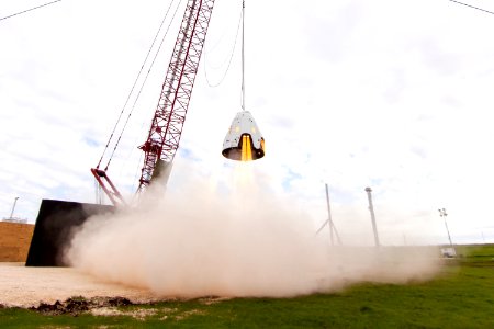 Dragon 2 hover test (2015). Propulsive hover tests of our Dragon 2 vehicle that can carry crew and cargo. photo