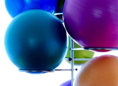 Blue Exercising Ball On Stainless Steel Exercising Ball Rack