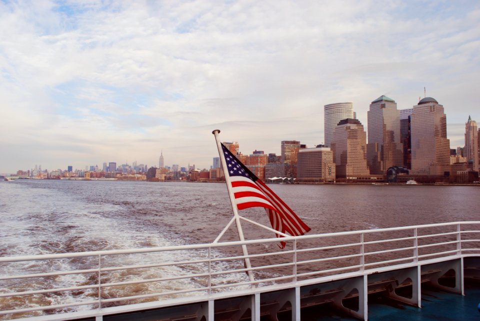 American Flag On Boat In New York