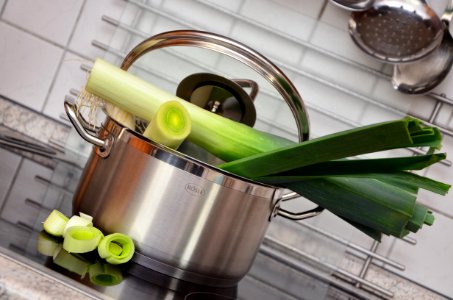 White And Green Vegetable On Top Of Stainless Steel Cooking Pot photo
