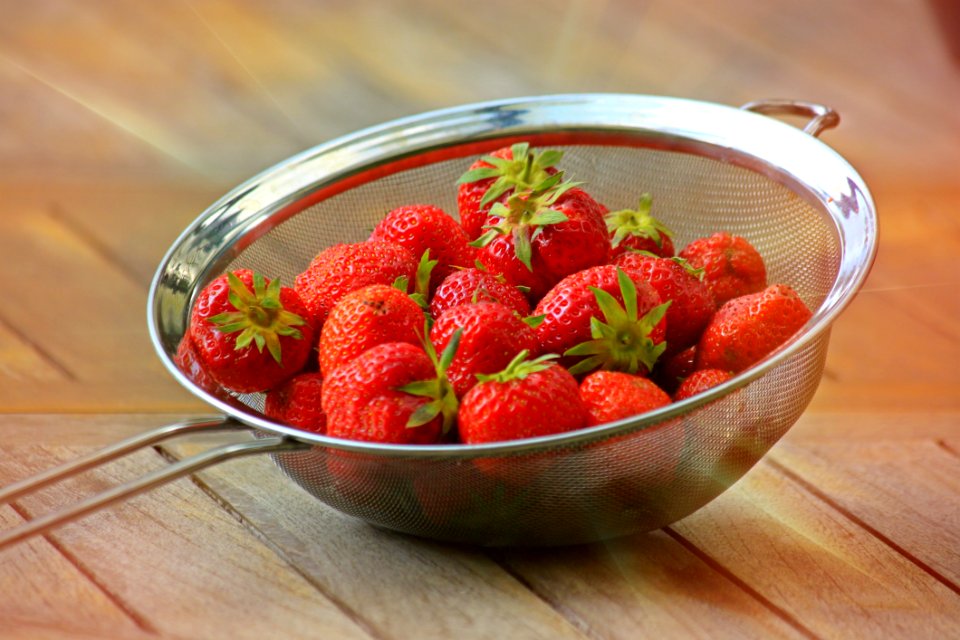 Strawberries On Stainless Steel Framed Strainer