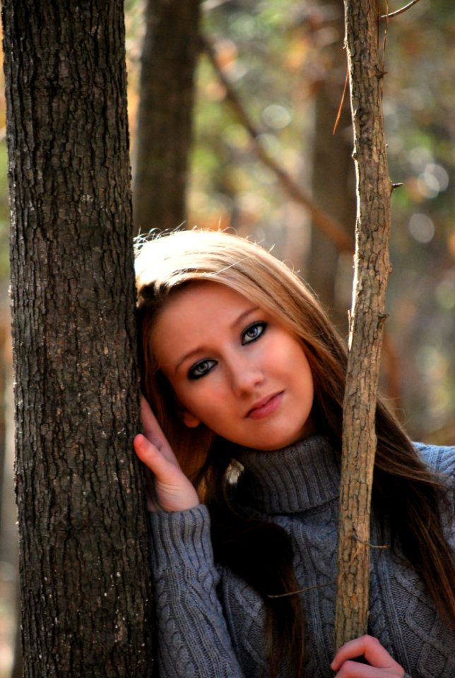 Woman In Grey Sweater Lying On Tree During Daytime