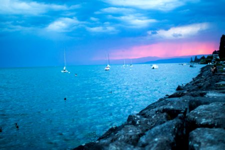 Boats On The Sea At Sunset photo