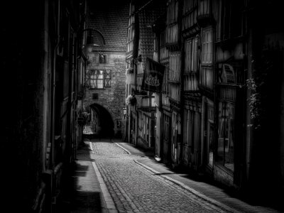 Cobblestone Street In Black And White photo