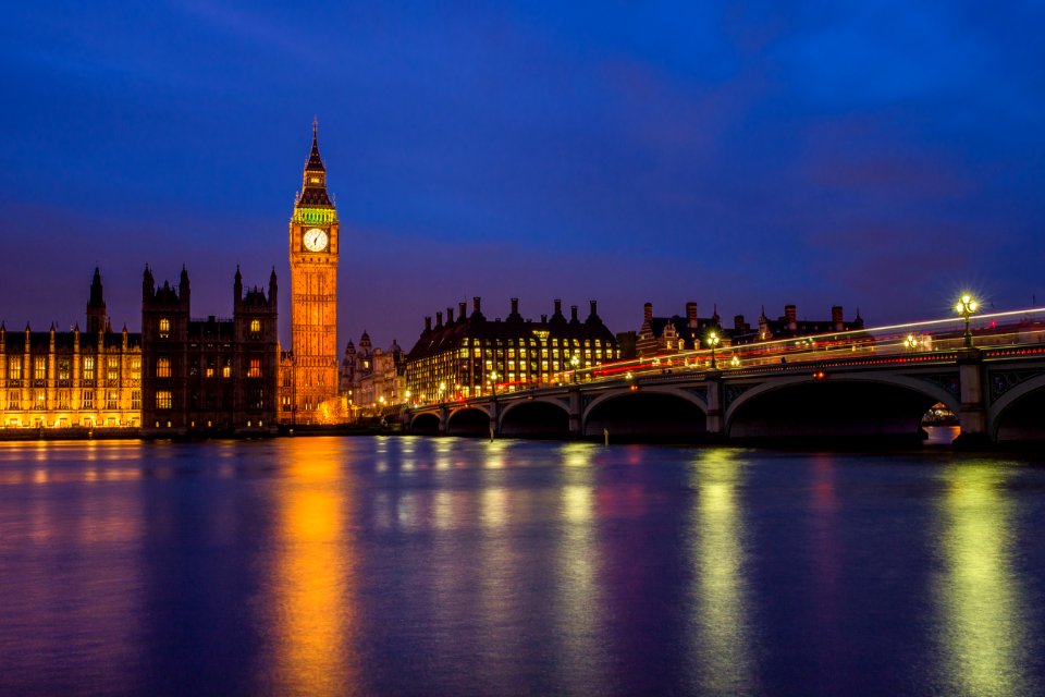 Queen Elizabeth Tower With Lights Turned On At Night