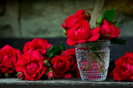 3 Red Rose On Glass Container photo