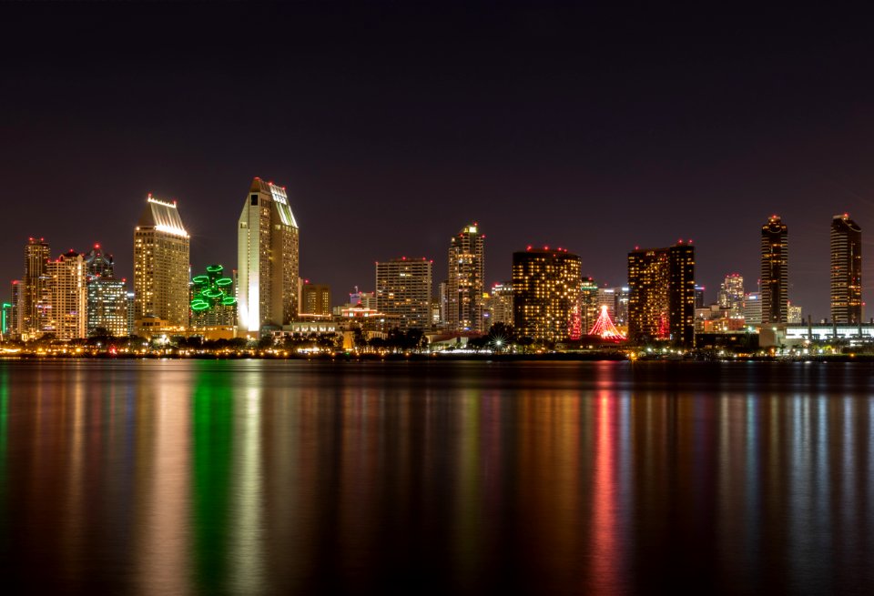 Waterfront Skyline At Night photo