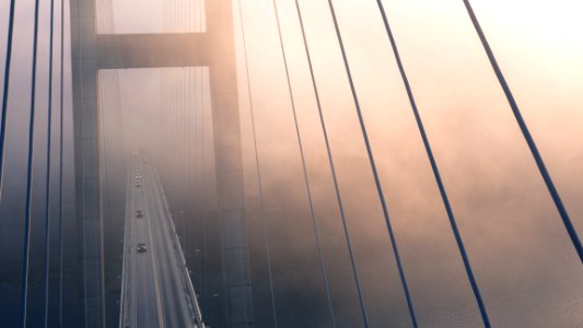 High Angle View Of Suspension Bridge Against Sky