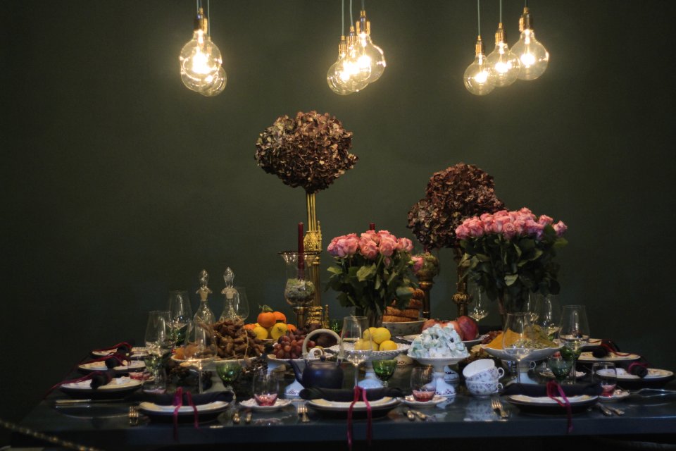 Close-up Of Illuminated Fruits On Table