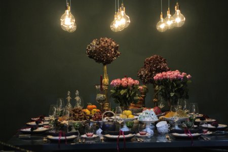 Close-up Of Illuminated Fruits On Table photo