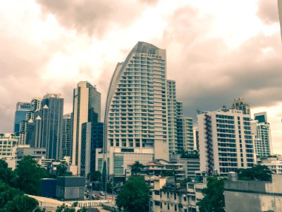 Finance District With Clouds