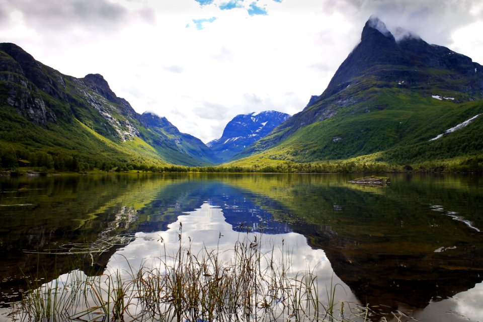 Scenic View Of Lake Against Cloudy Sky