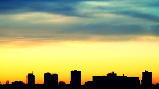 Urban Skyline At Sunset
