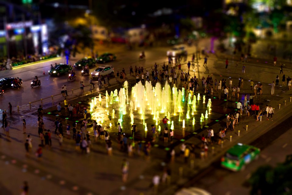 Fountain Surrounded By People During Nighttime