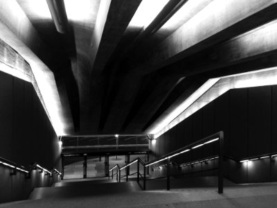 Black And White Photography Of Stairs photo