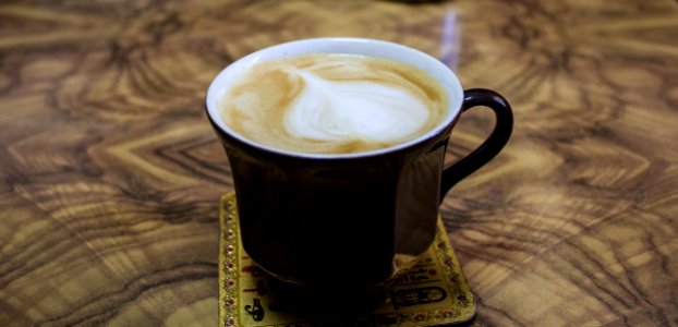 Cappuccino On Black Ceramic Mug photo