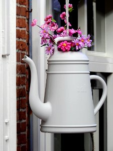 White Petaled Flower With Teapot Vase Hanging Ornament